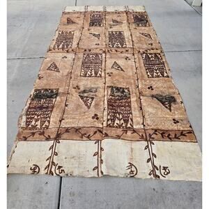VTG TAPA CLOTH BARKCLOTH TONGA SAMOA POLYNESIAN TIKI FOLK ART 168" x 79" DAMAGED